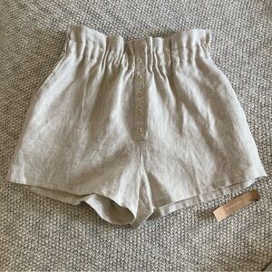 NWOT Reformation Mila Neutral Beige Oatmeal Linen Pull-On Shorts Size 6 USA Made